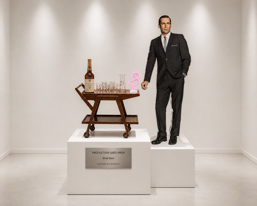 Don Draper Mad Men Screen-Used Glassware Bar Cart Installation Display