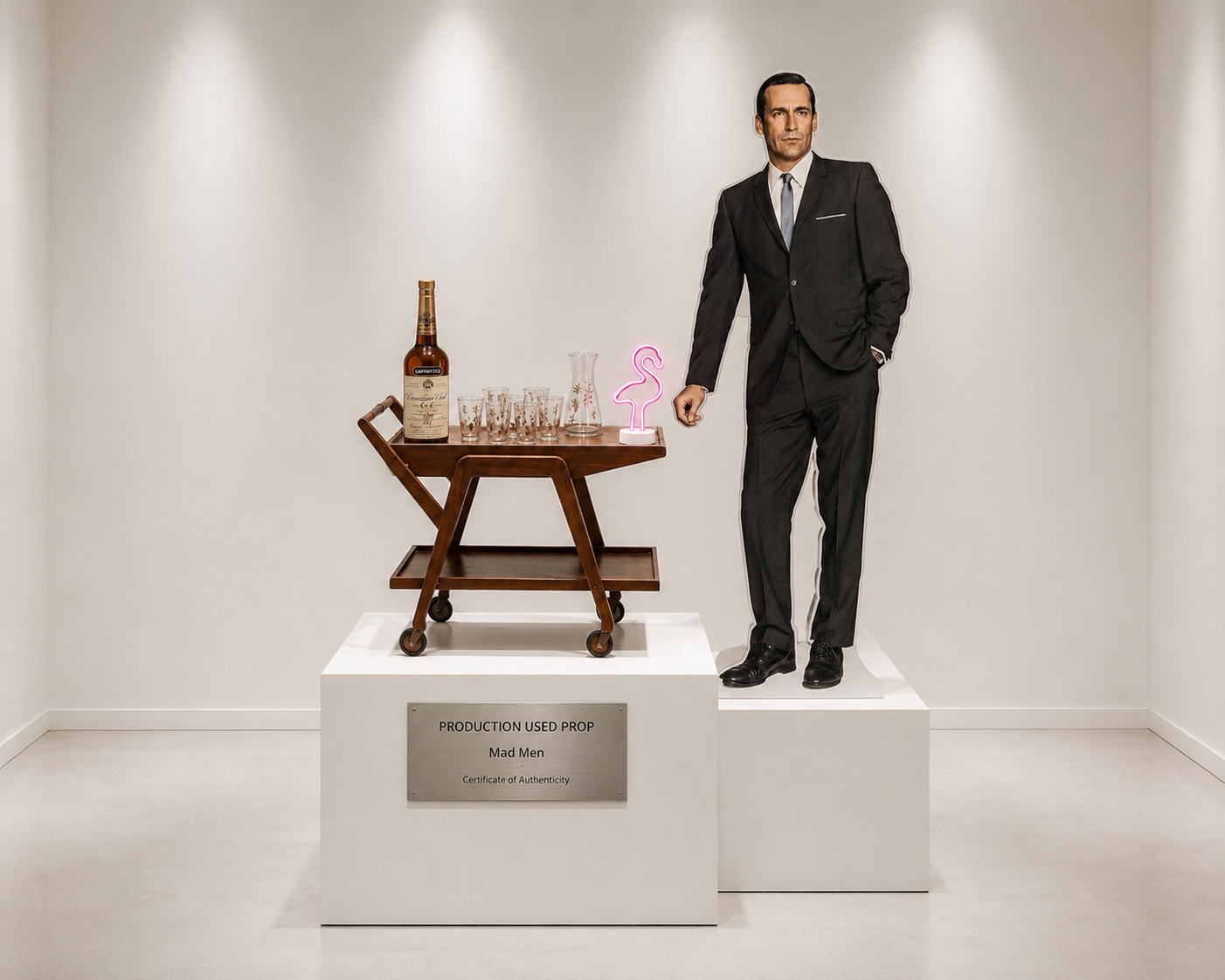 Don Draper Mad Men Screen-Used Glassware Bar Cart Installation Display